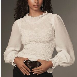 Anthropologie Cream Ruffled Blouse